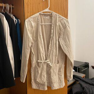Universal Works Organic Poplin Tie Front Jacket - Size S, Beige/Khaki, 100% Orga